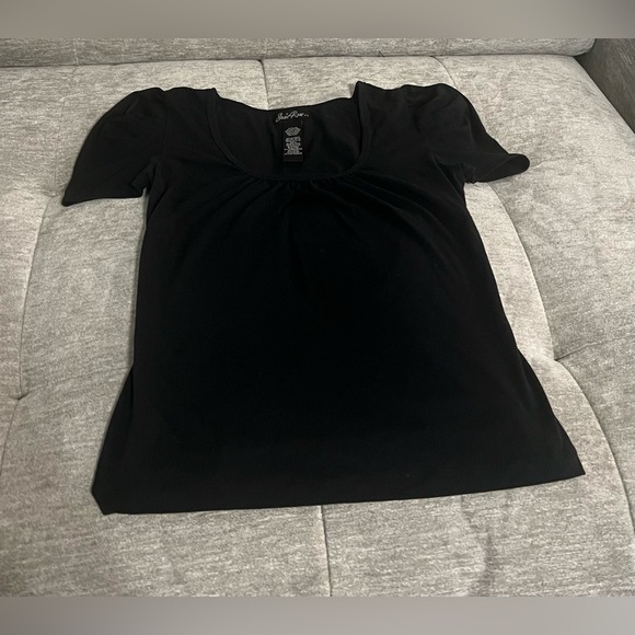 Scoop Neck Short Puff Sleeve Black Top - Picture 5 of 13